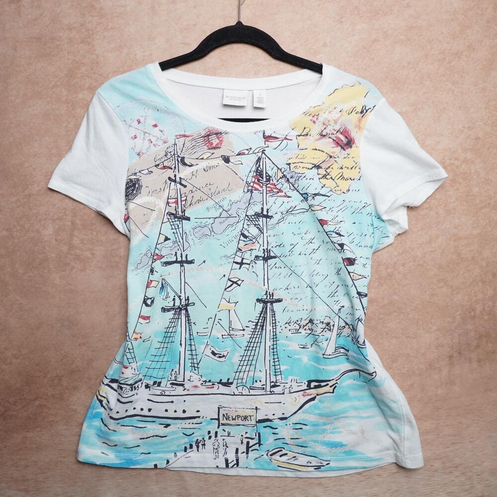 Y2K Nautical Sailboat Graphic Chicos Tee Medium